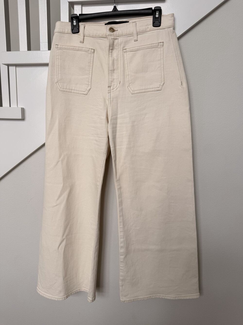 Veronica Beard Beige Grant High-Rise Wide-Leg Crop Jeans Sz 30 Waist, 27 Inseam